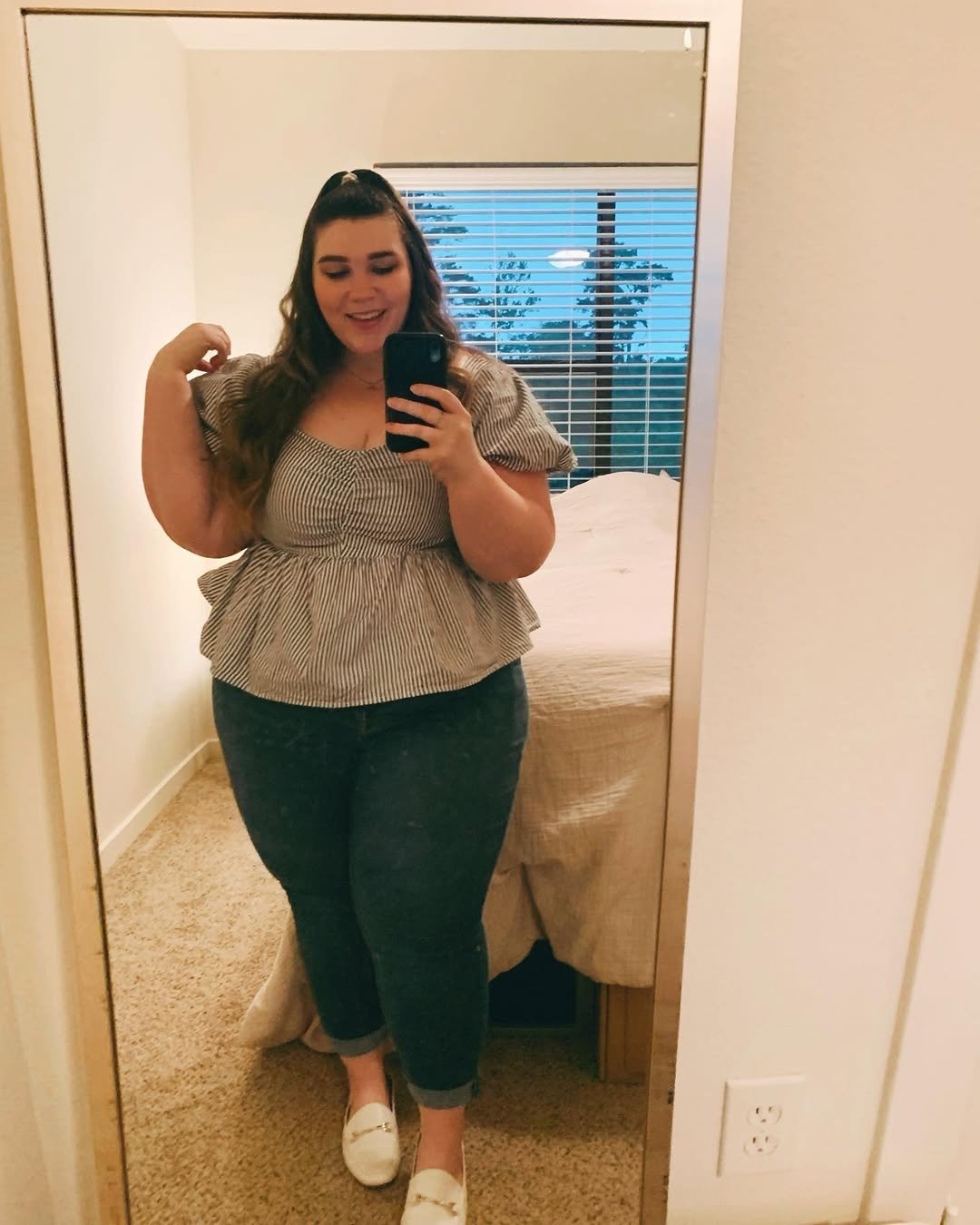 Striped Sweetheart Peplum and Cropped Denim Casual Weekend Outings Look