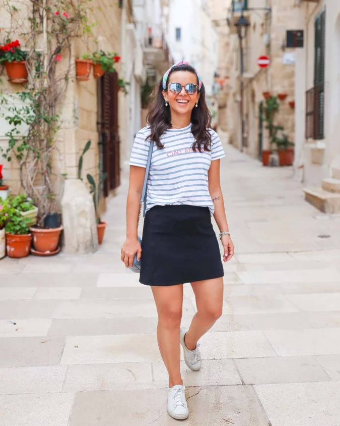 Striped Tee and Mini Skirt City Look