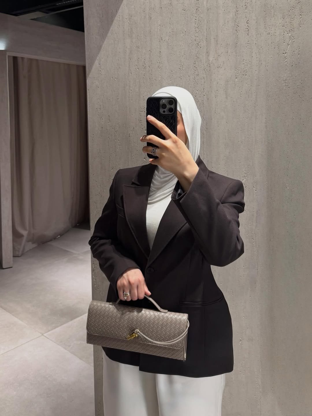 Tailored Espresso Blazer, Soft Cream Layers, and Relaxed Wide-Leg Trousers: Modest Date Night Elegance