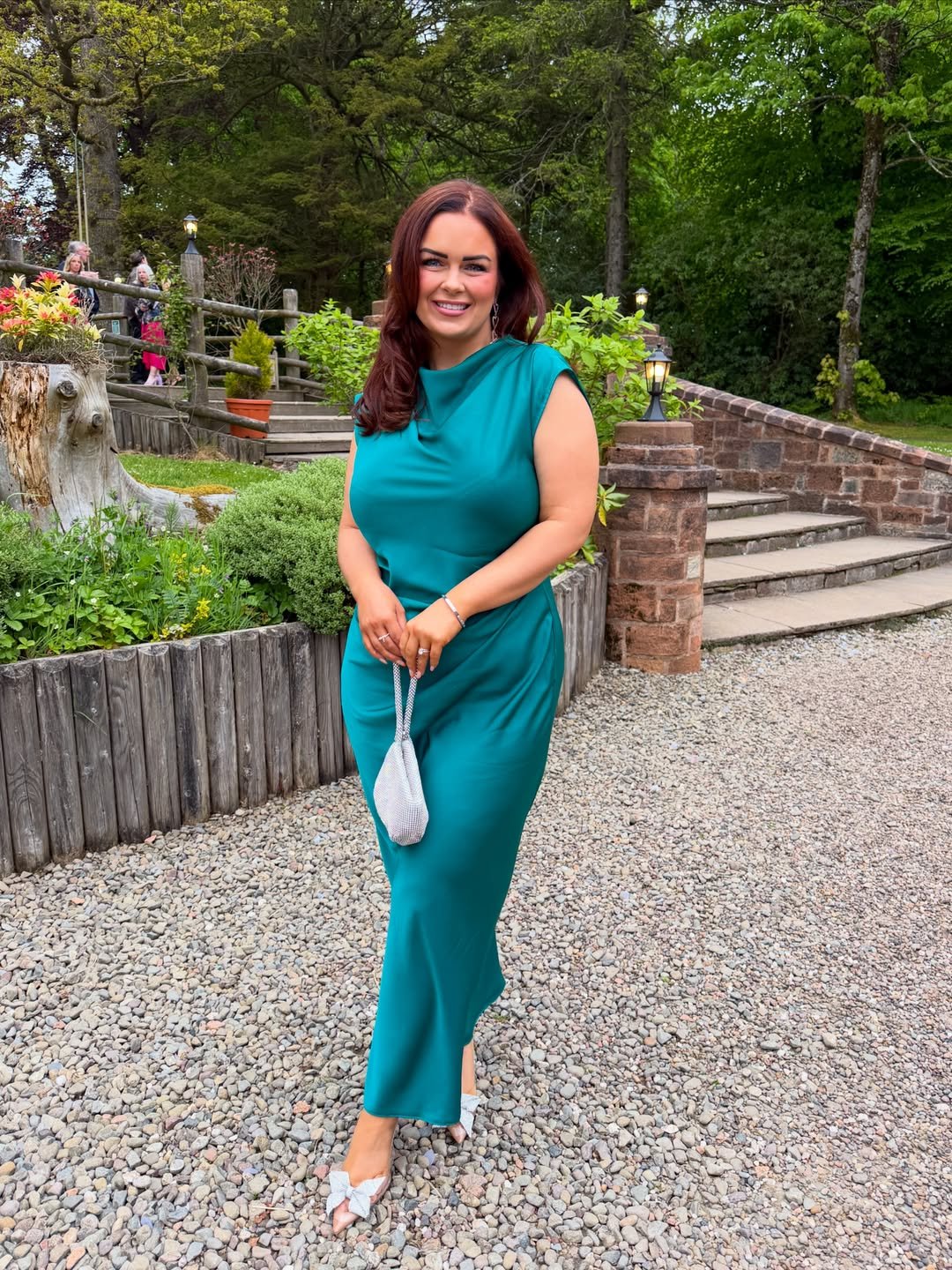  Teal Cowl Neck Satin Midi Dress