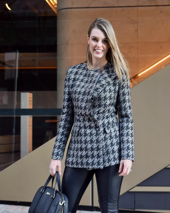 Textured Black Blazer & Leather Leggings