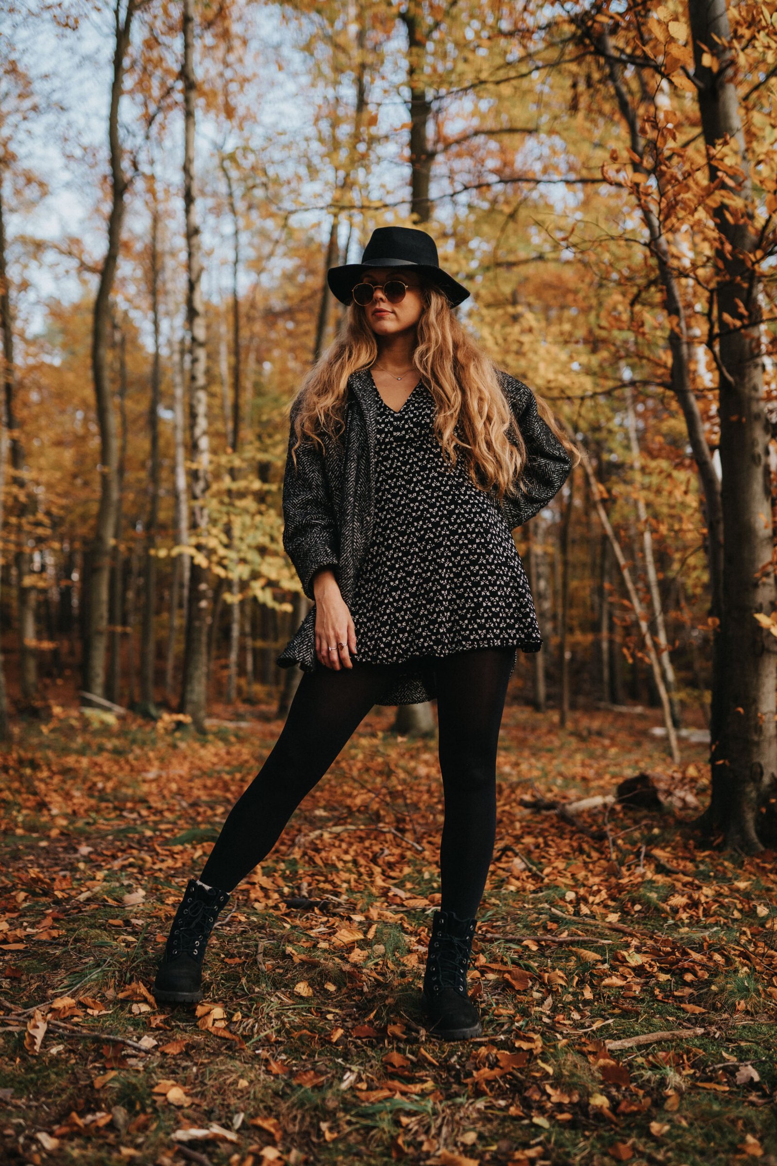 Textured Charcoal Layers and Wide Brim Fedora for Autumn Classroom Style