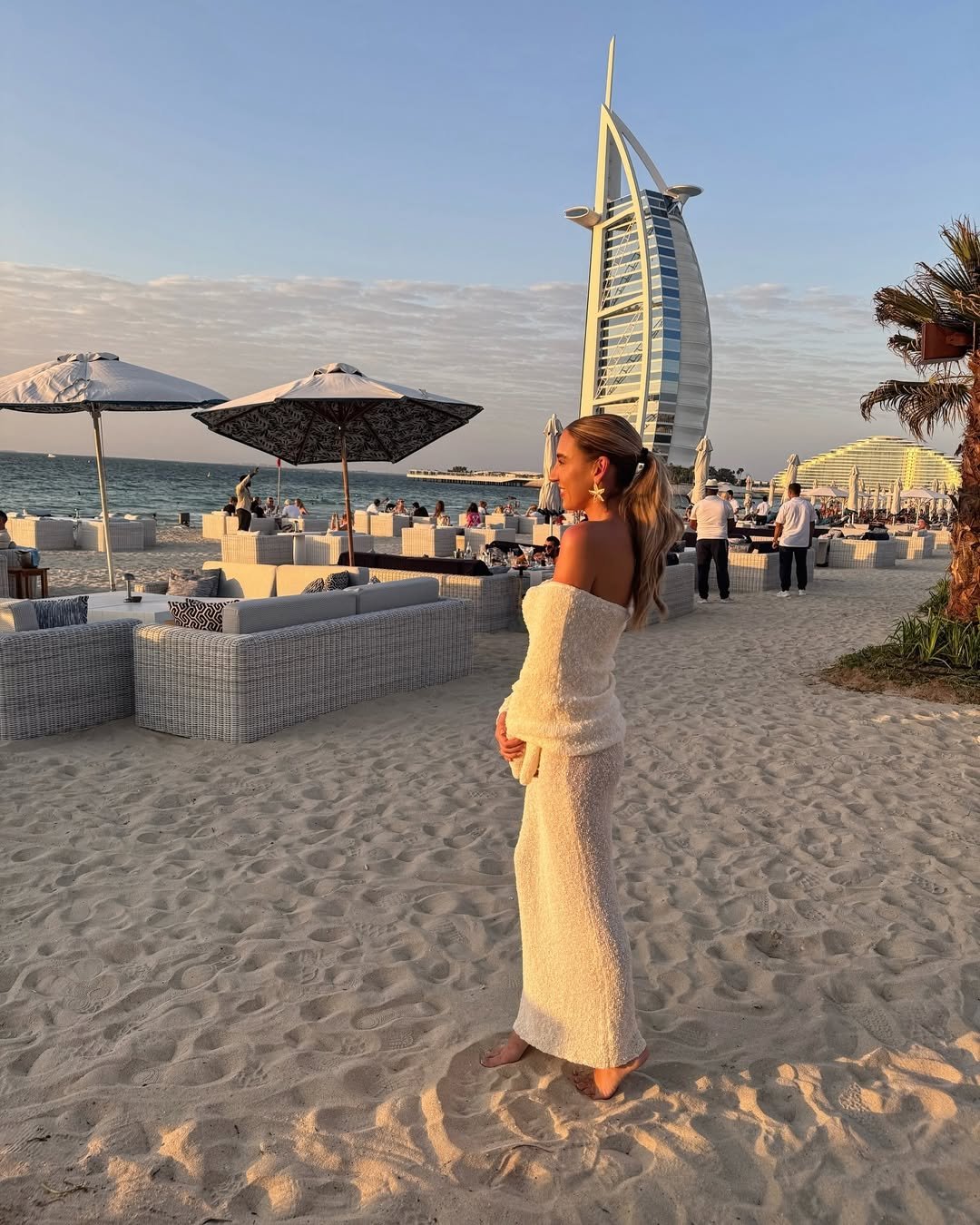 Textured Cream Off-the-Shoulder Dress Coastal Resort Elegance