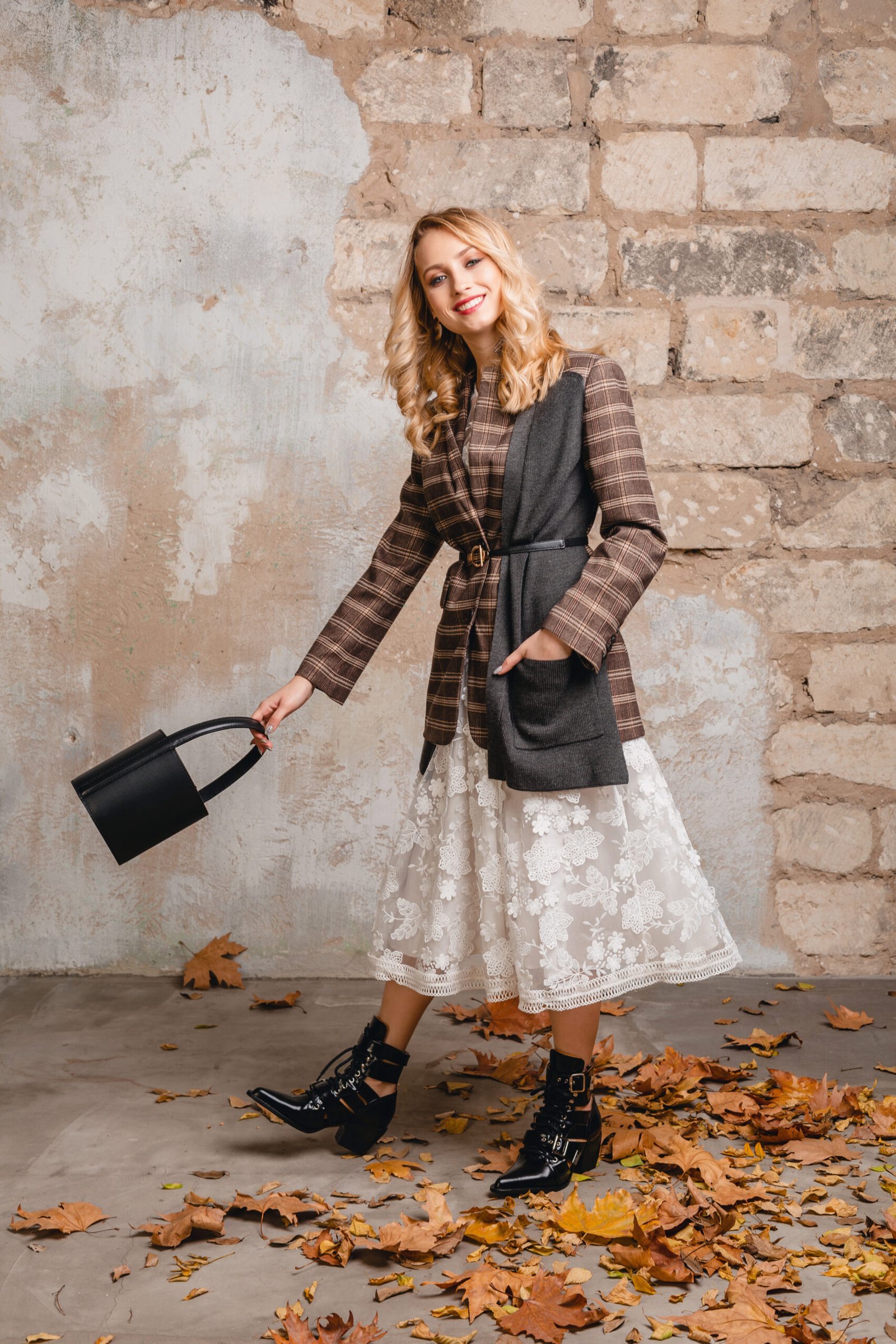Textured Plaid Neutral Layering for Modest Classroom Style