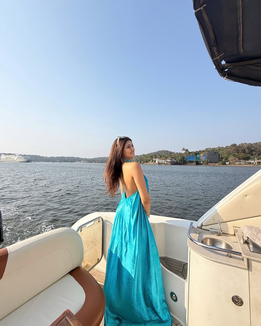 The Azure Satin Backless Maxi Dress