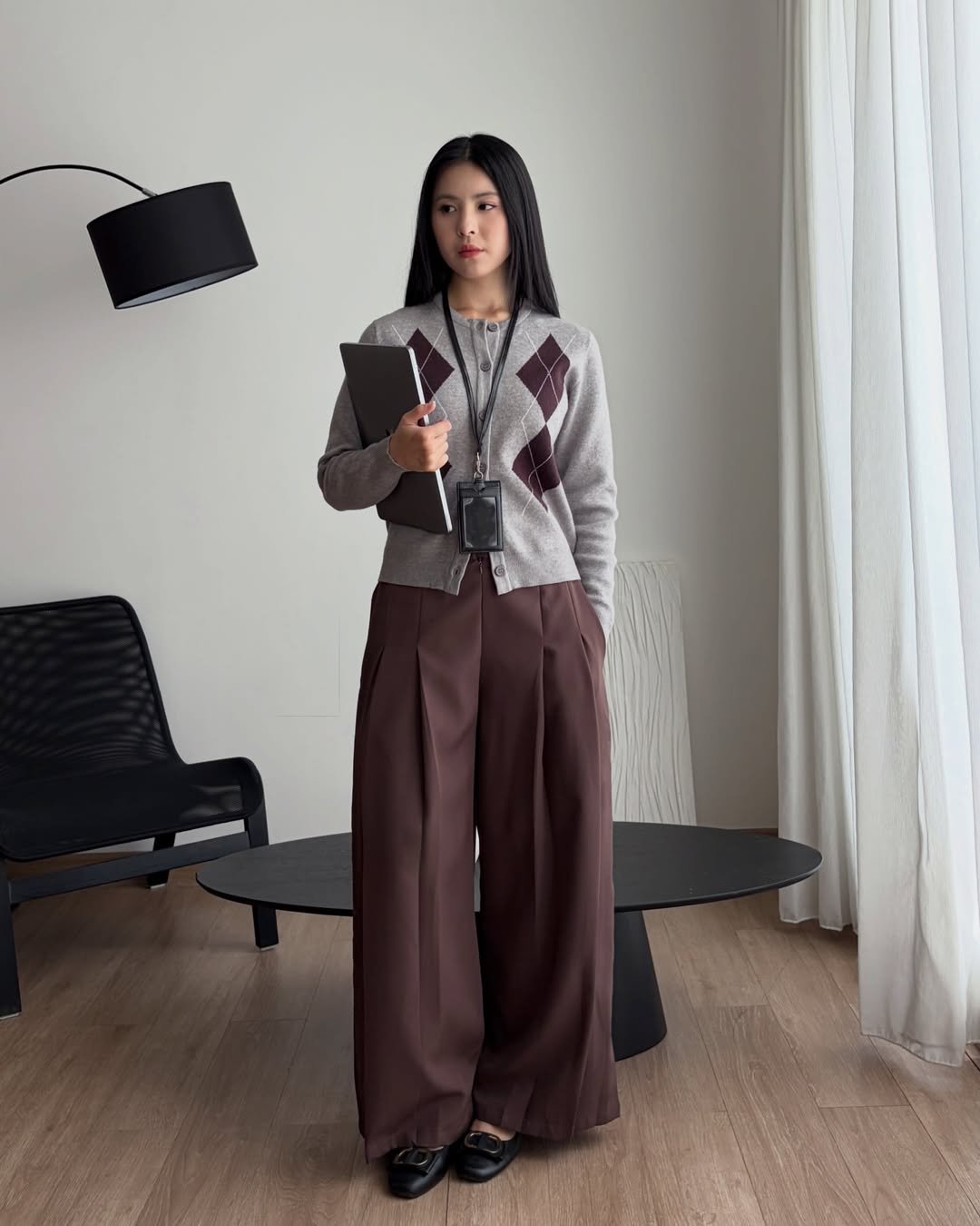 The Cozy Argyle Cardigan and Wide Leg Trousers Combo