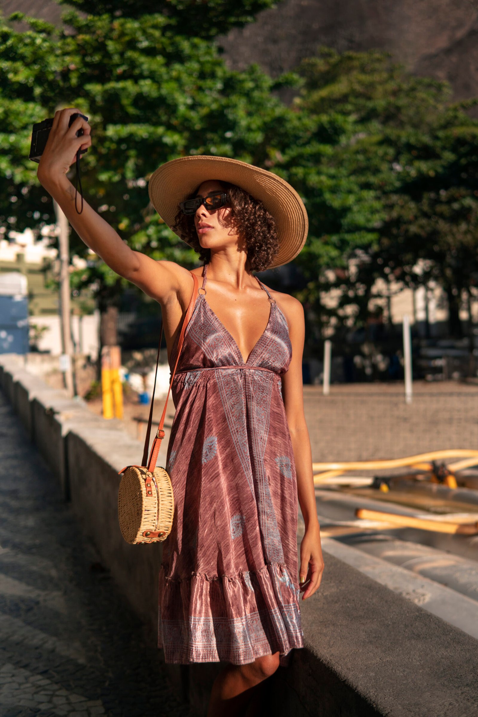 The Linen-Blend Halter Sundress and Woven Accessories