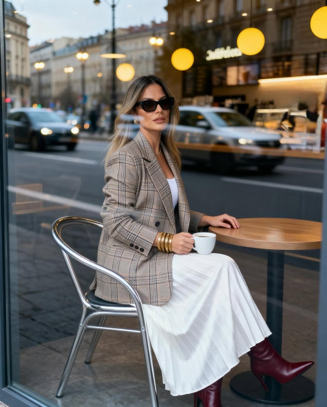 The Metropolitan Plaid Blazer and Pleated Skirt Combination
