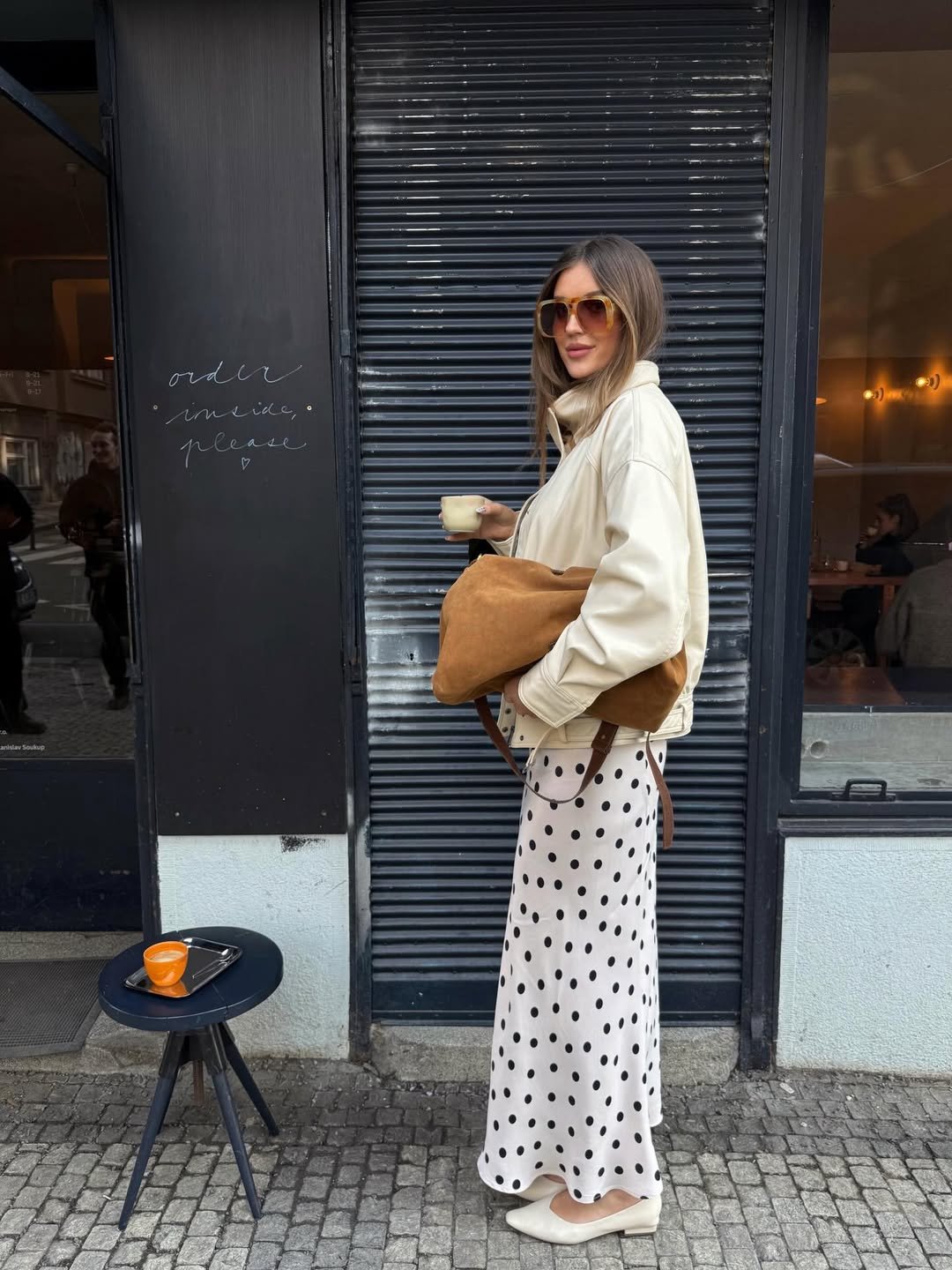 The Polka Dot Maxi and Oversized Leather Jacket