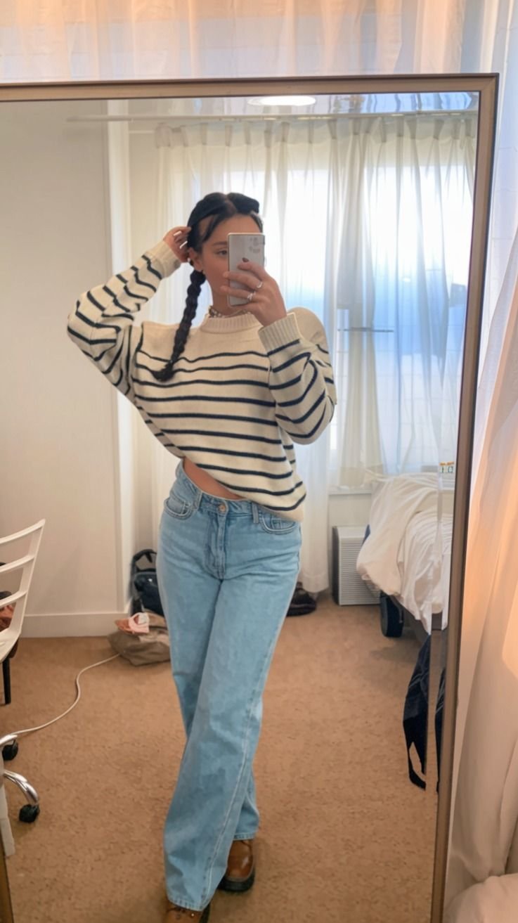 The Slouchy Striped Knit and Wide-Leg Denim