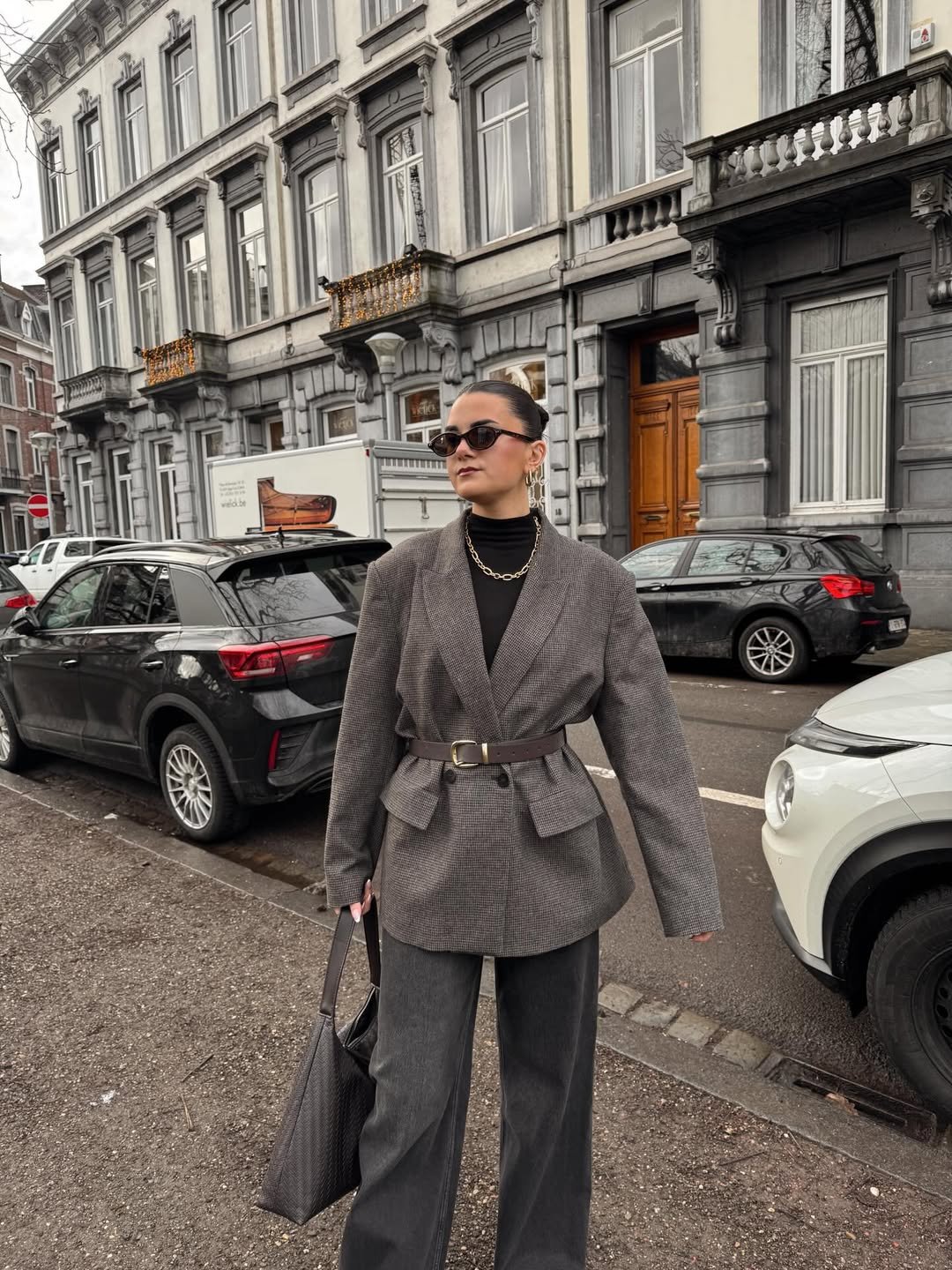 The Structured Belted Blazer with Wide-Leg Denim