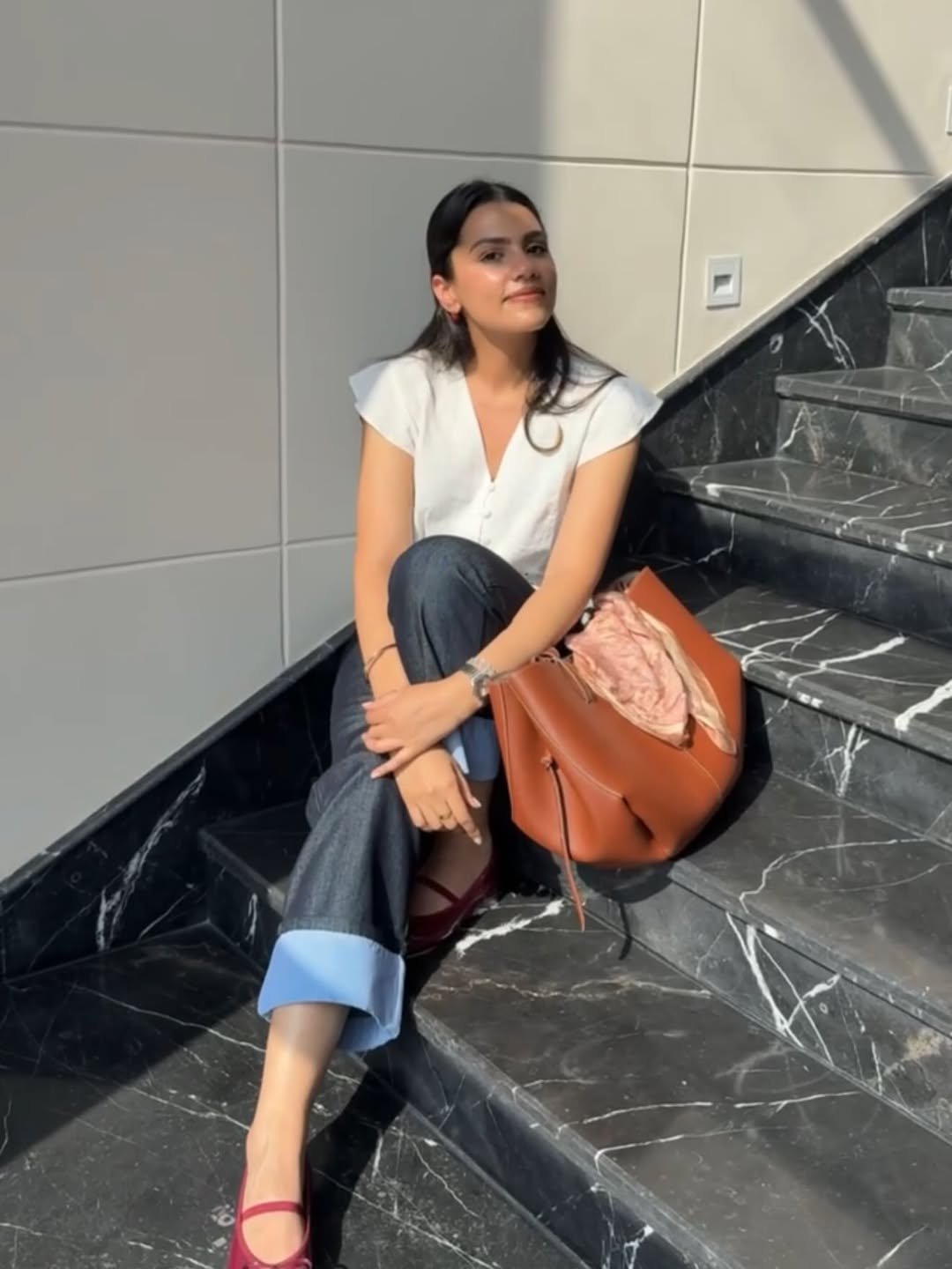 The Tailored Denim and Cap-Sleeve Blouse Combo