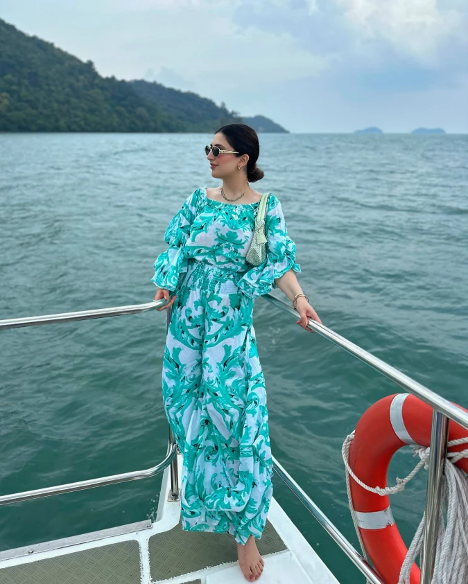 Tropical Aqua Smocked Maxi Dress for Petite Women