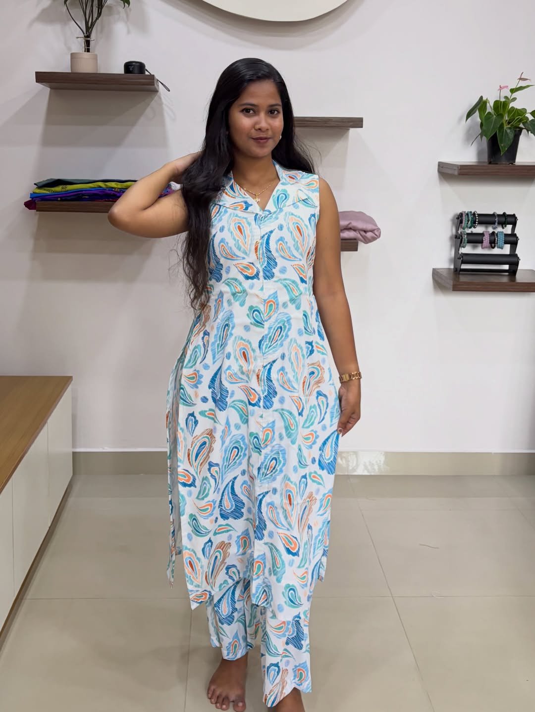 Vibrant Paisley Blue and Orange Relaxed Two-Piece Set Modest Daywear for 19 Cute Outfits For 13 Year Old Girls