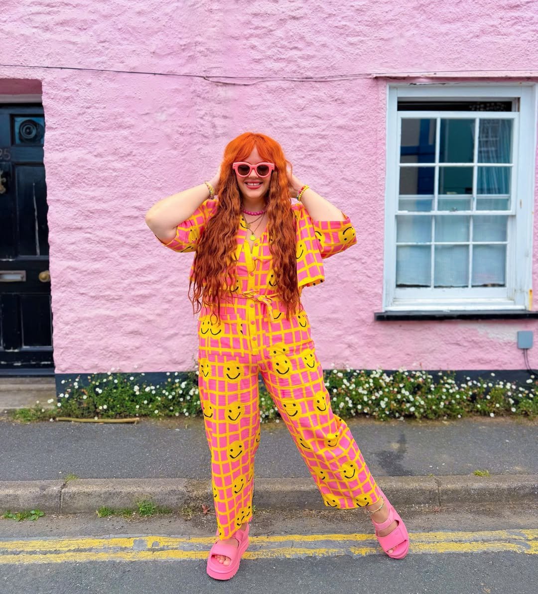 Vibrant Pink and Yellow Loose Jumpsuit Colorful Dopamine Dressing