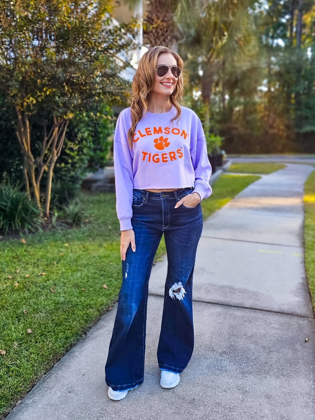 Vibrantly Accented Lilac Sporty Lounge Fit College Football Game Day Outfits