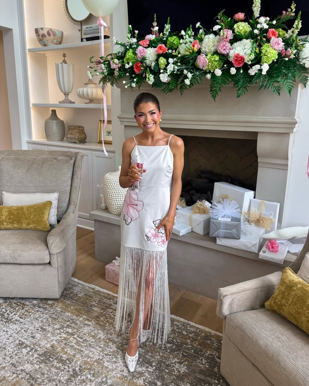 White Floral Fringe Elegant Bridal Wear