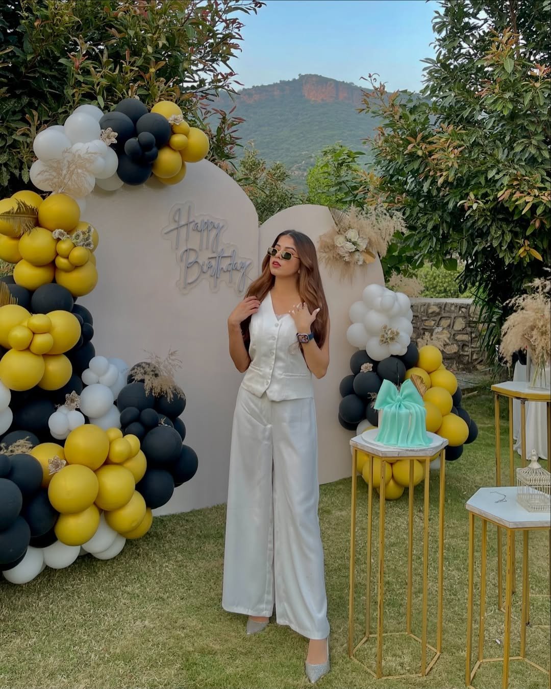 White Satin Tailored Vest and Fluid Wide-Leg Trousers