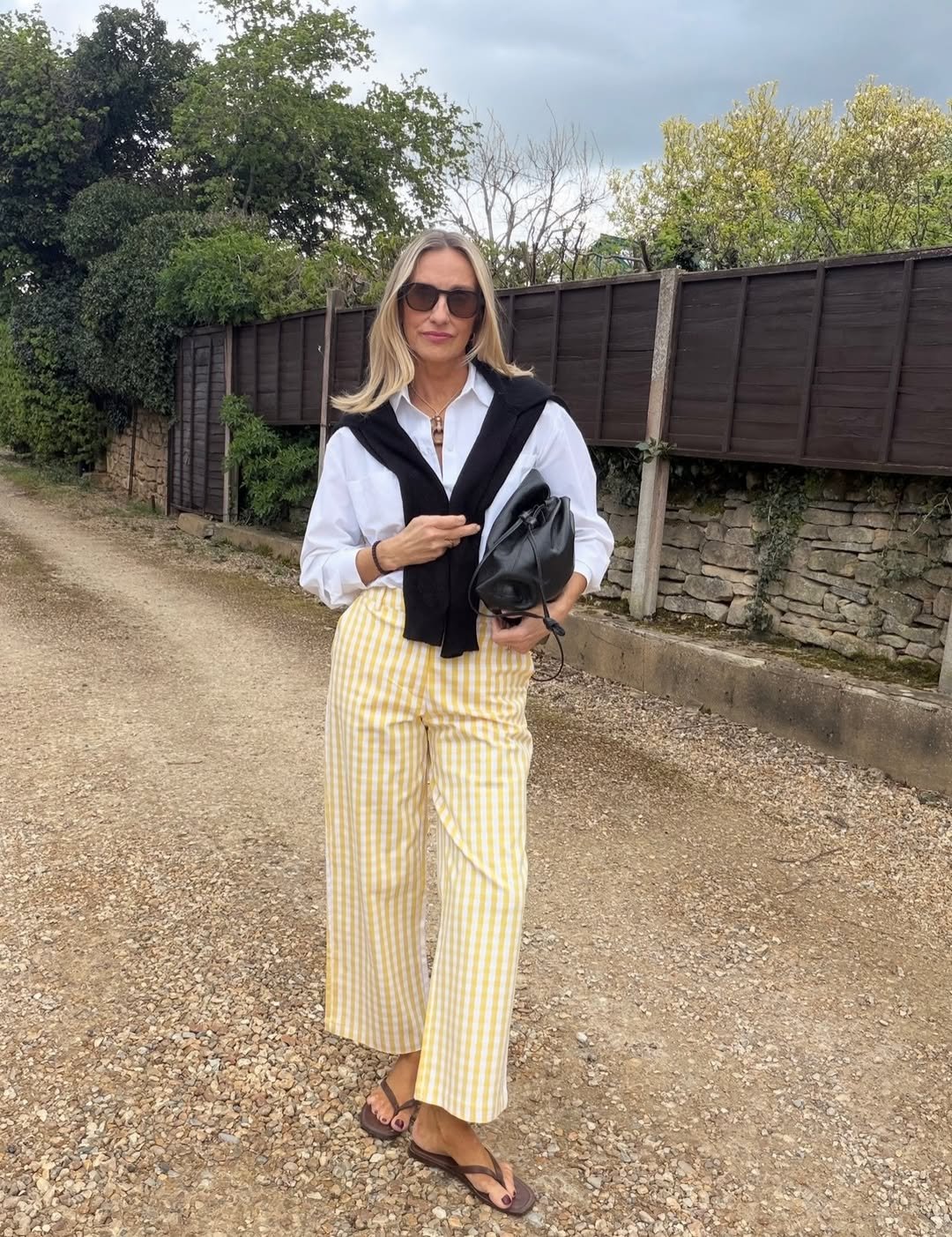 Yellow Gingham Pants with a Crisp White Shirt