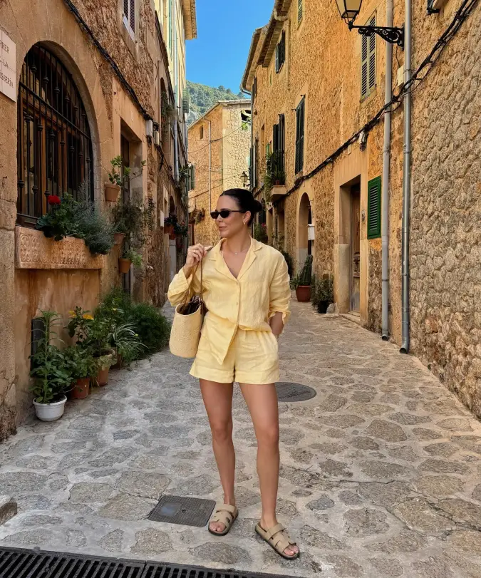 Yellow Linen Shirt With Matching Shorts