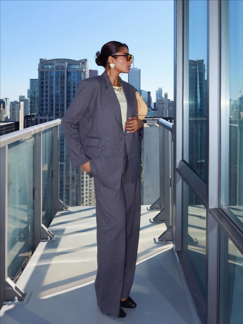 Charcoal Micro-Check Suit with Cream Base Layer