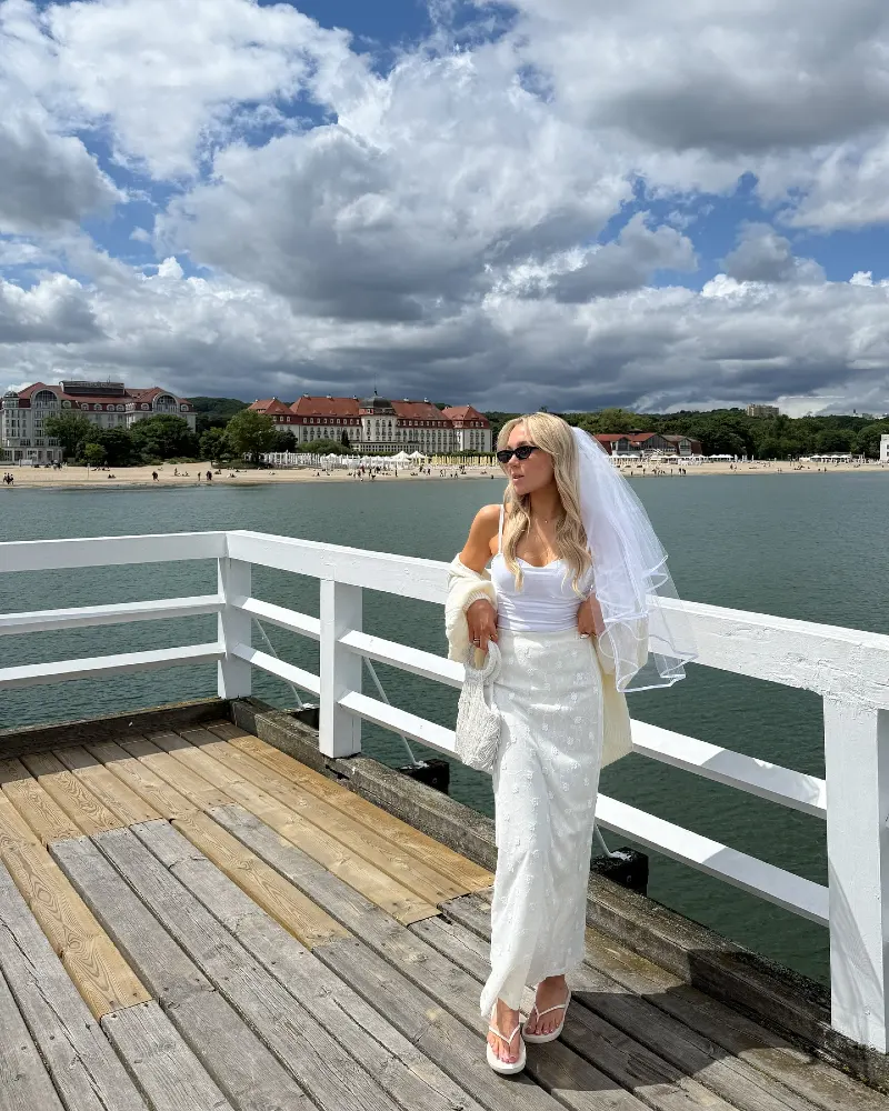 Embroidered Maxi Skirt with Tank Top and Bridal Veil