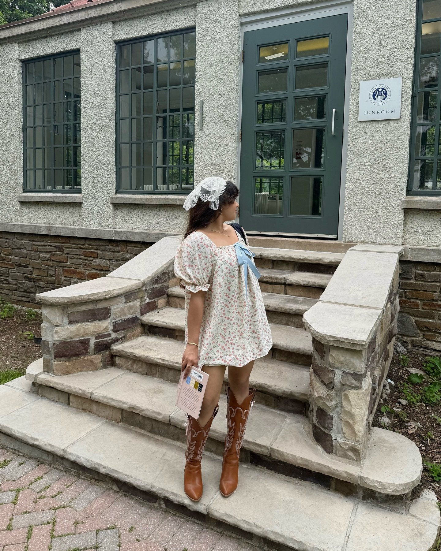 Floral Babydoll Mini Dress with Western Leather Boots
