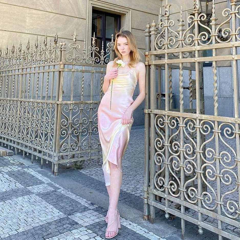 Iridescent Pastel Slip Dress with Delicate Strappy Heels
