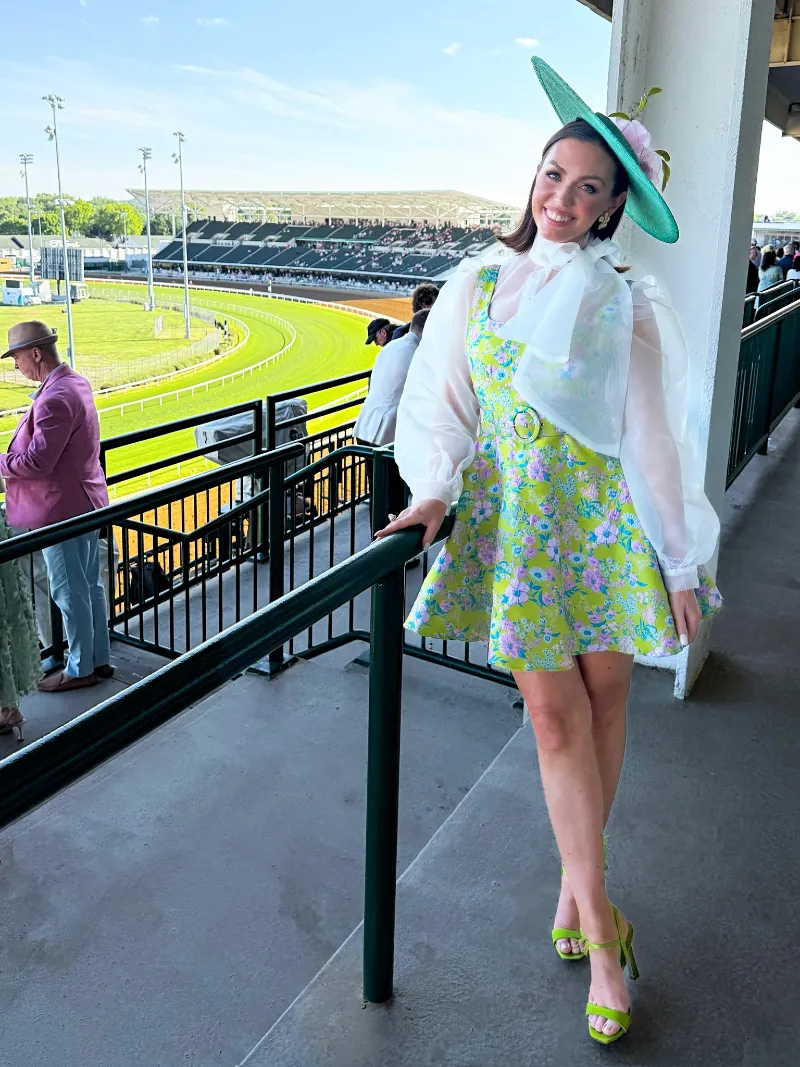 Lime Green Floral Mini Dress with Sheer Puffed-Sleeve Blouse