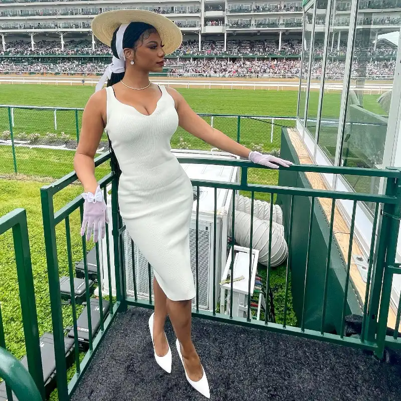 Minimalist Cream Knit Midi Dress with Straw Boater and Sheer Gloves