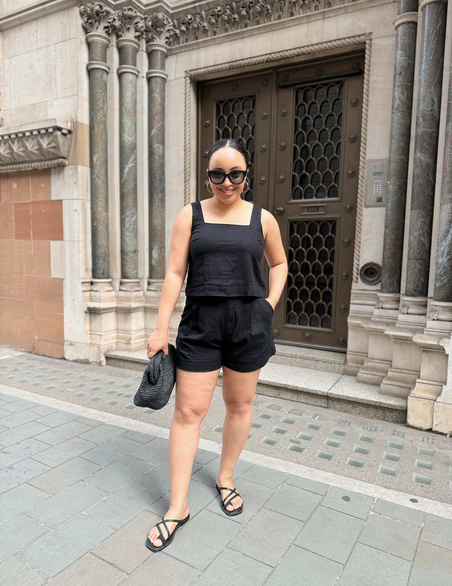 Monochrome Black Linen Tank and Tailored Shorts