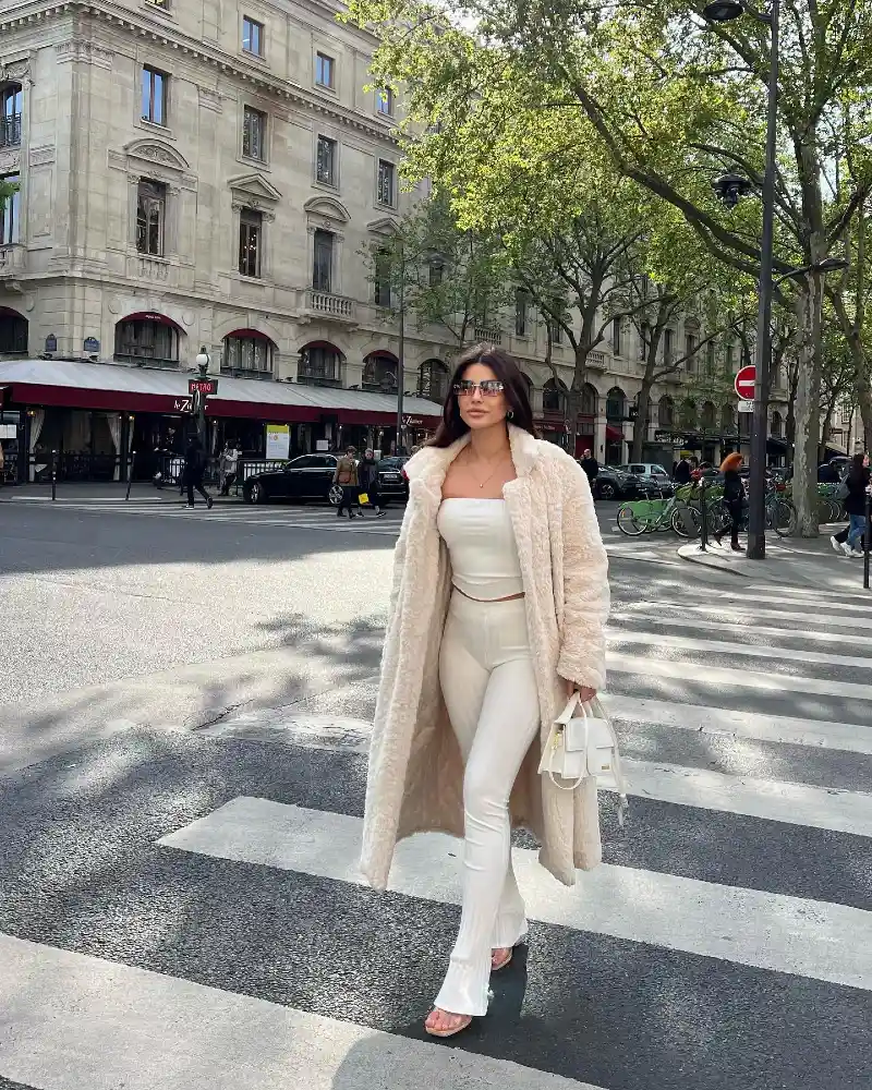 Neutral Faux Fur Coat with Cream Co-Ord Set