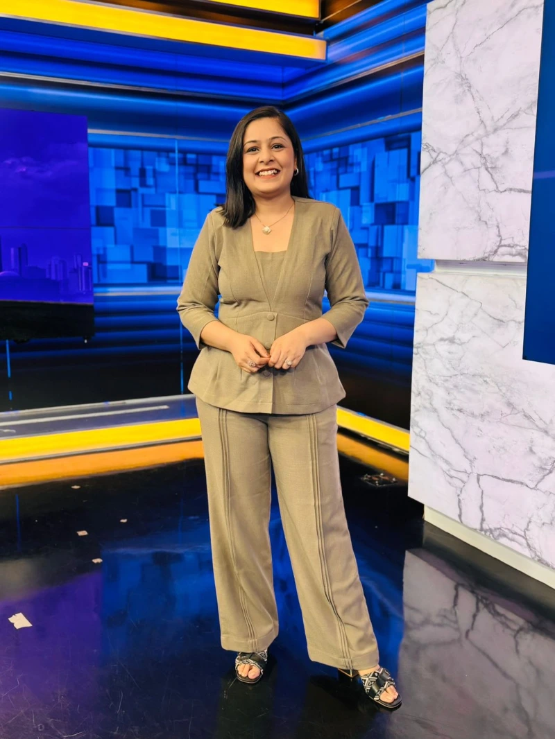 Olive-Toned Peplum Suit with Stitched Detail