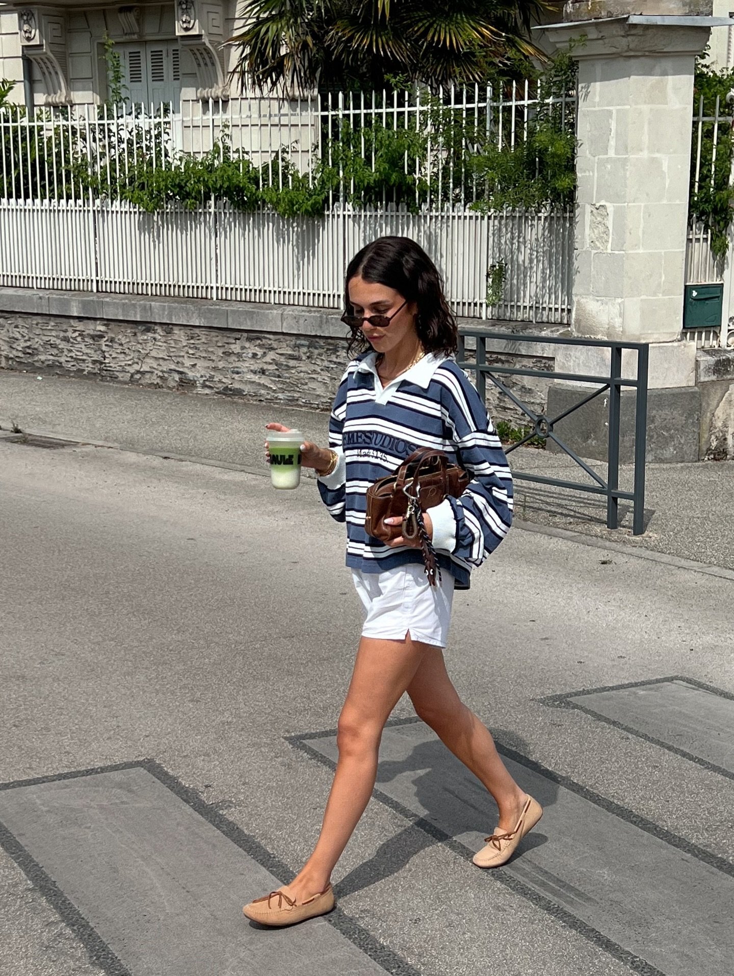 Oversized Striped Rugby Shirt with Lightweight White Shorts