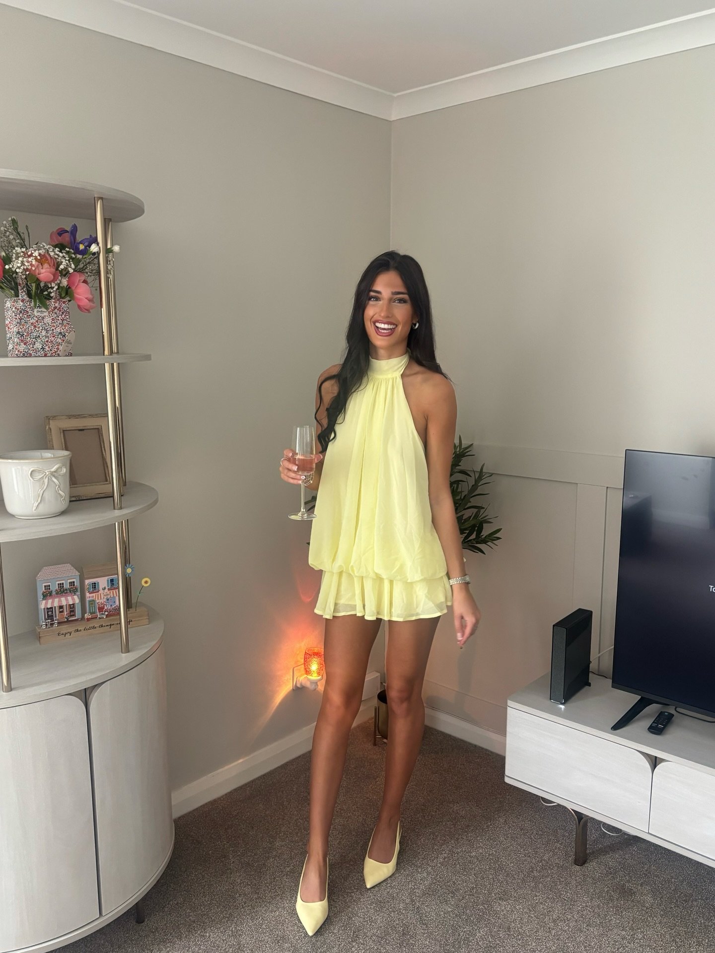 Pastel Yellow Mini Dress with Coordinating Pumps