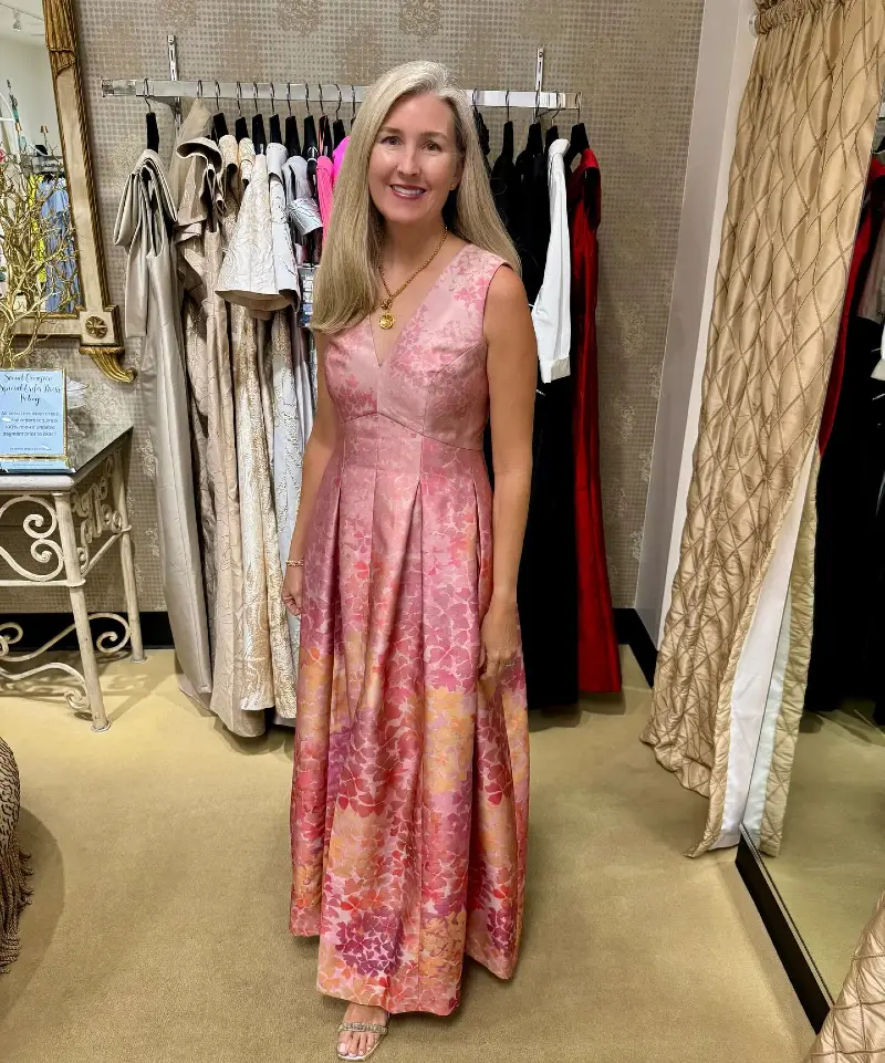 Pink Floral Jacquard A-Line Dress with V-Neck