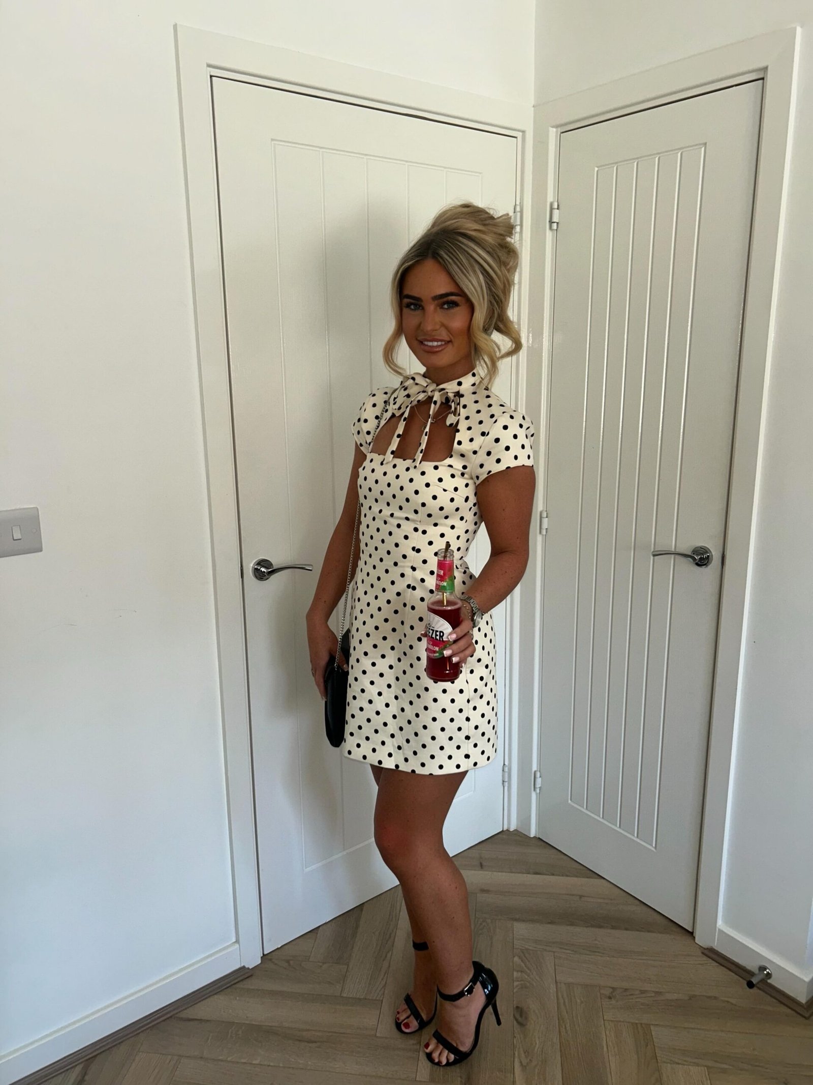 Polka Dot Mini Dress with Tie-Neck Detail
