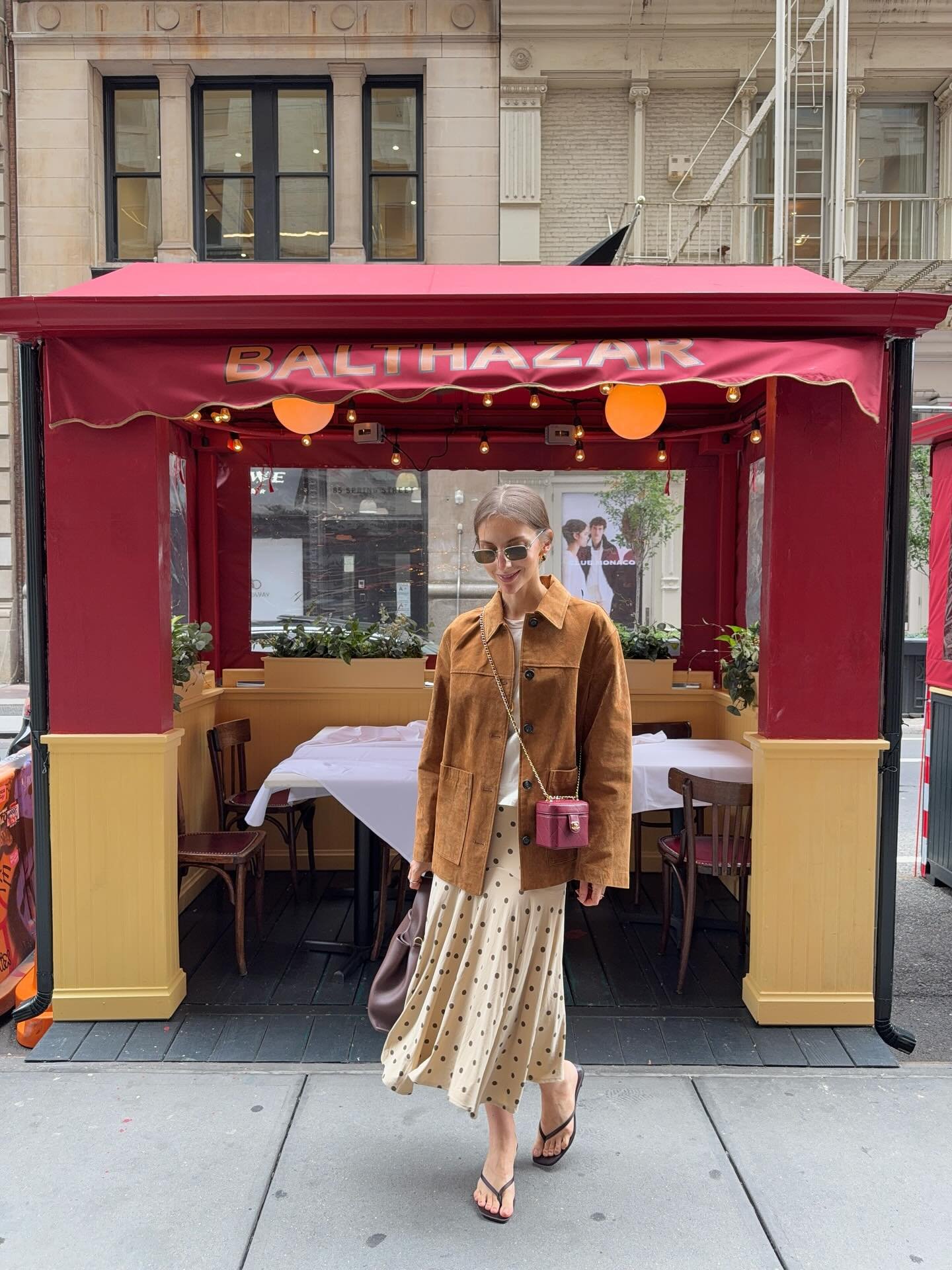 Polka Dot Pleated Midi with Rich Suede Utility Jacket