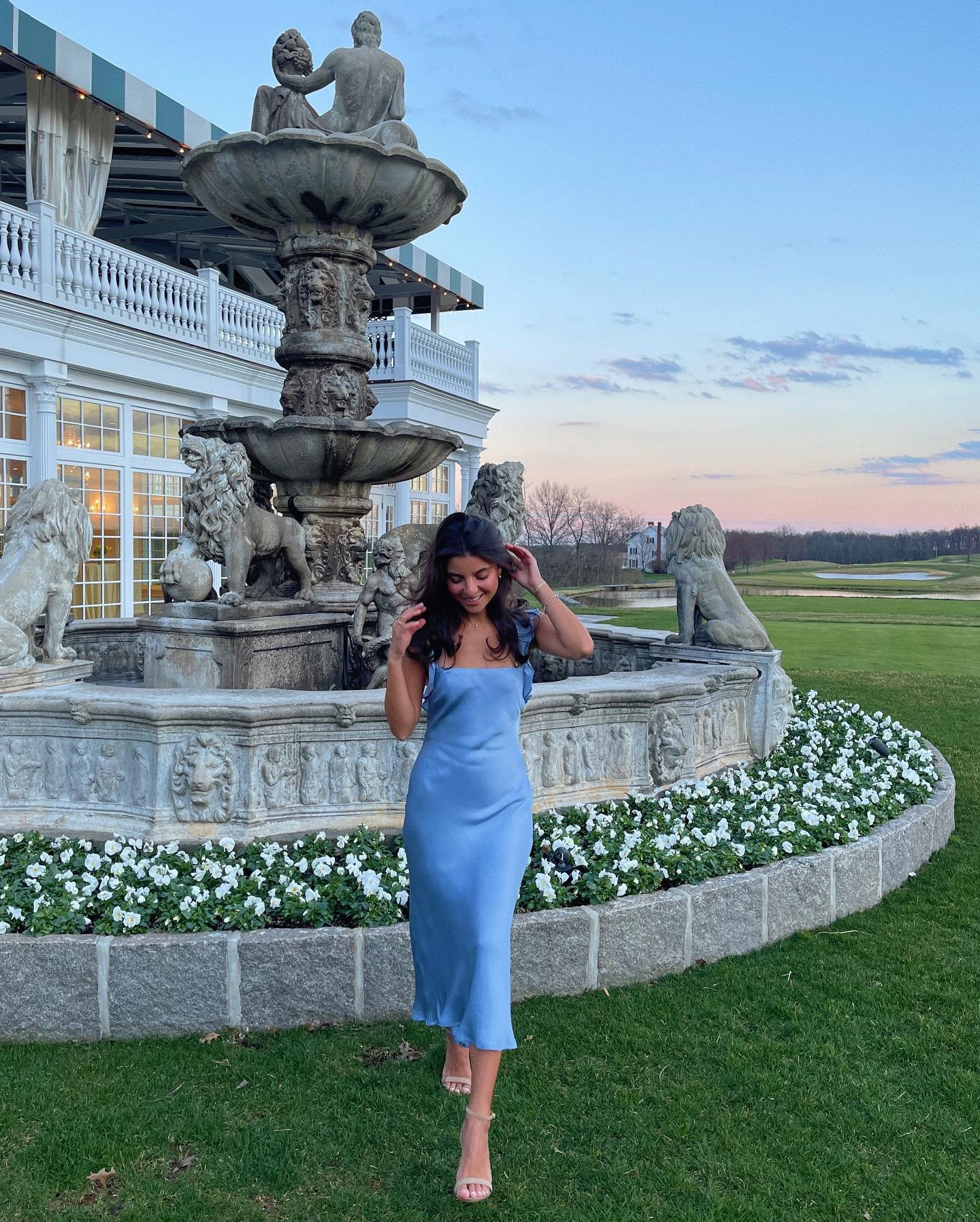 Powder Blue Slip Dress with Ruffled Trim