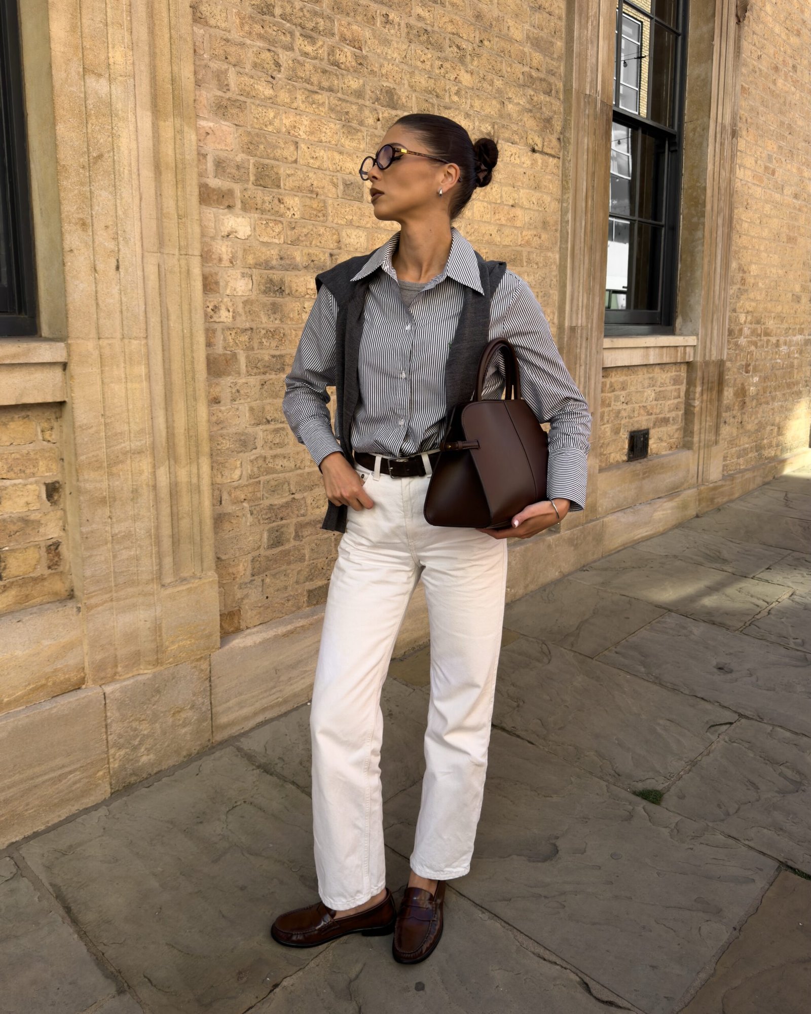 Striped Button-Down with Crisp White Denim and Loafers