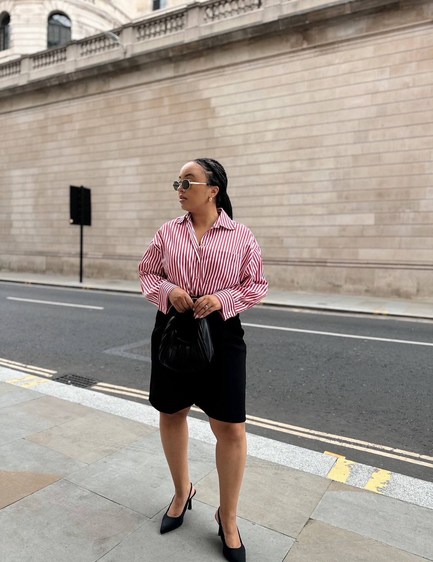 Striped Button-Down with Tailored Black Shorts
