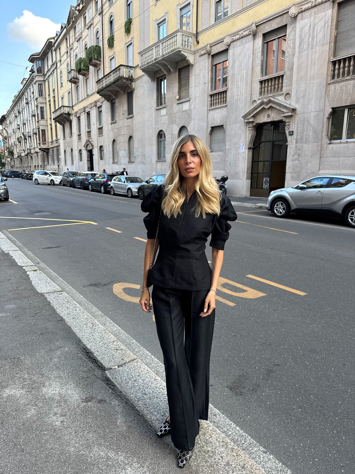 Tailored Black Set with Sculptural Sleeves