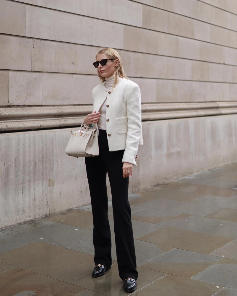 Textured Cream Jacket with Classic Black Trousers