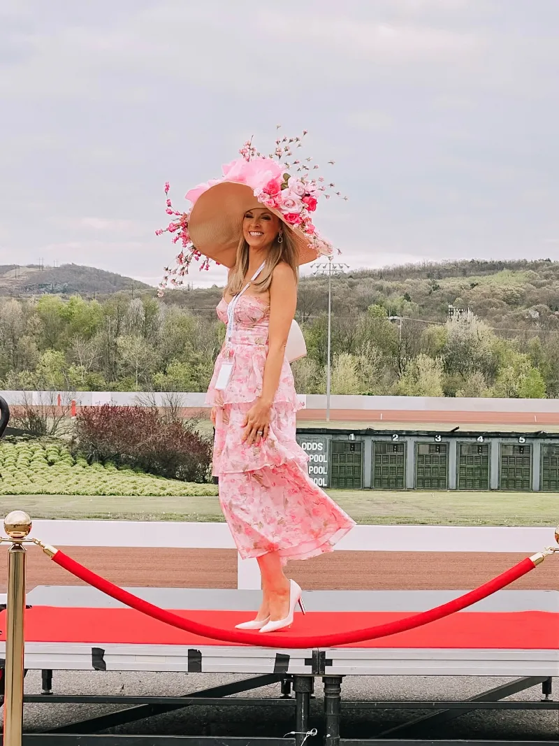 Tiered Floral Midi Dress with Oversized Botanical Wide-Brim Hat