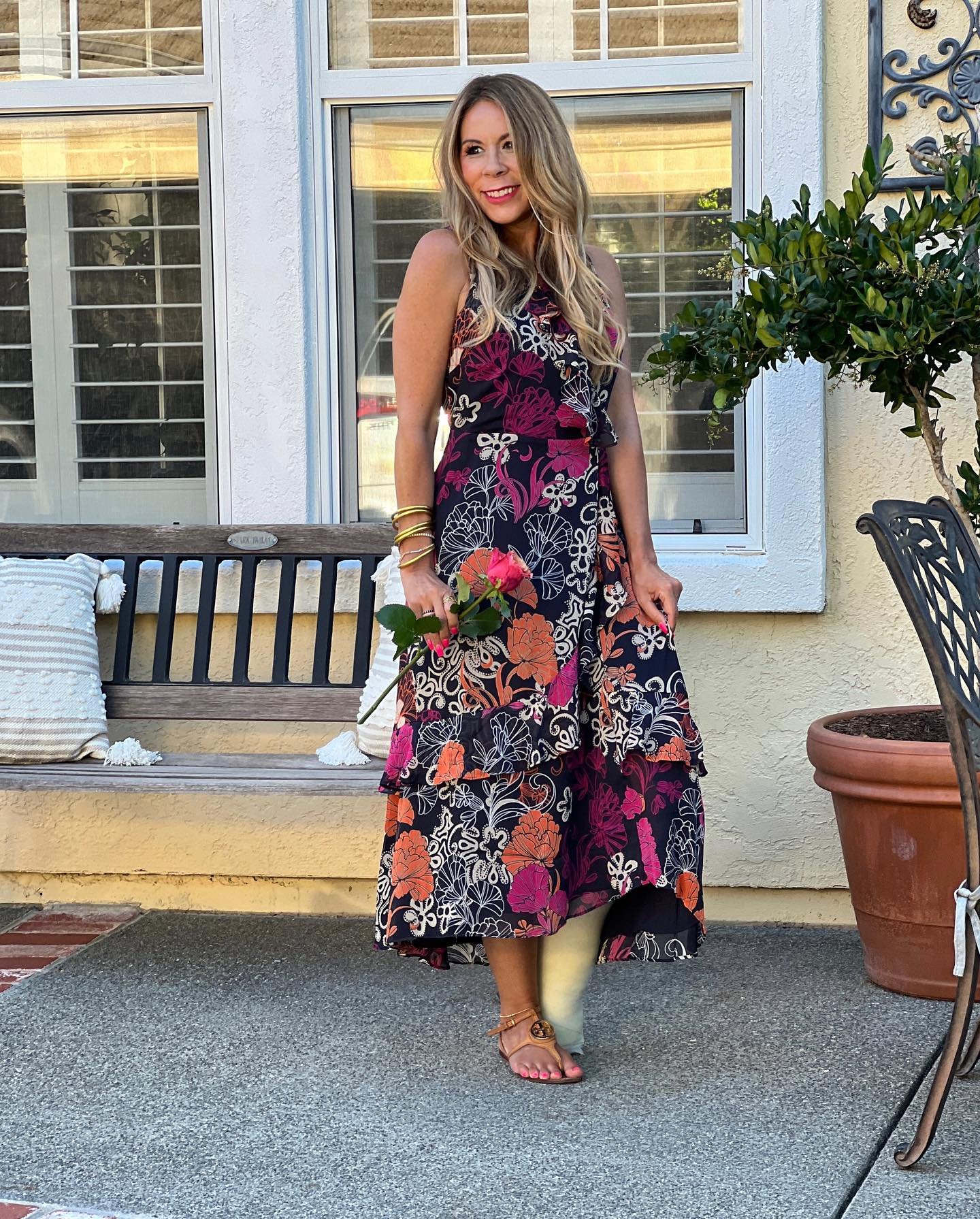 Tiered Wrap Maxi with Bold Graphic Florals
