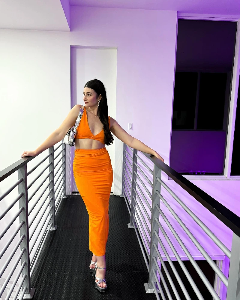 Vibrant Orange Cut-Out Maxi Set with Metallic Silver Accessories