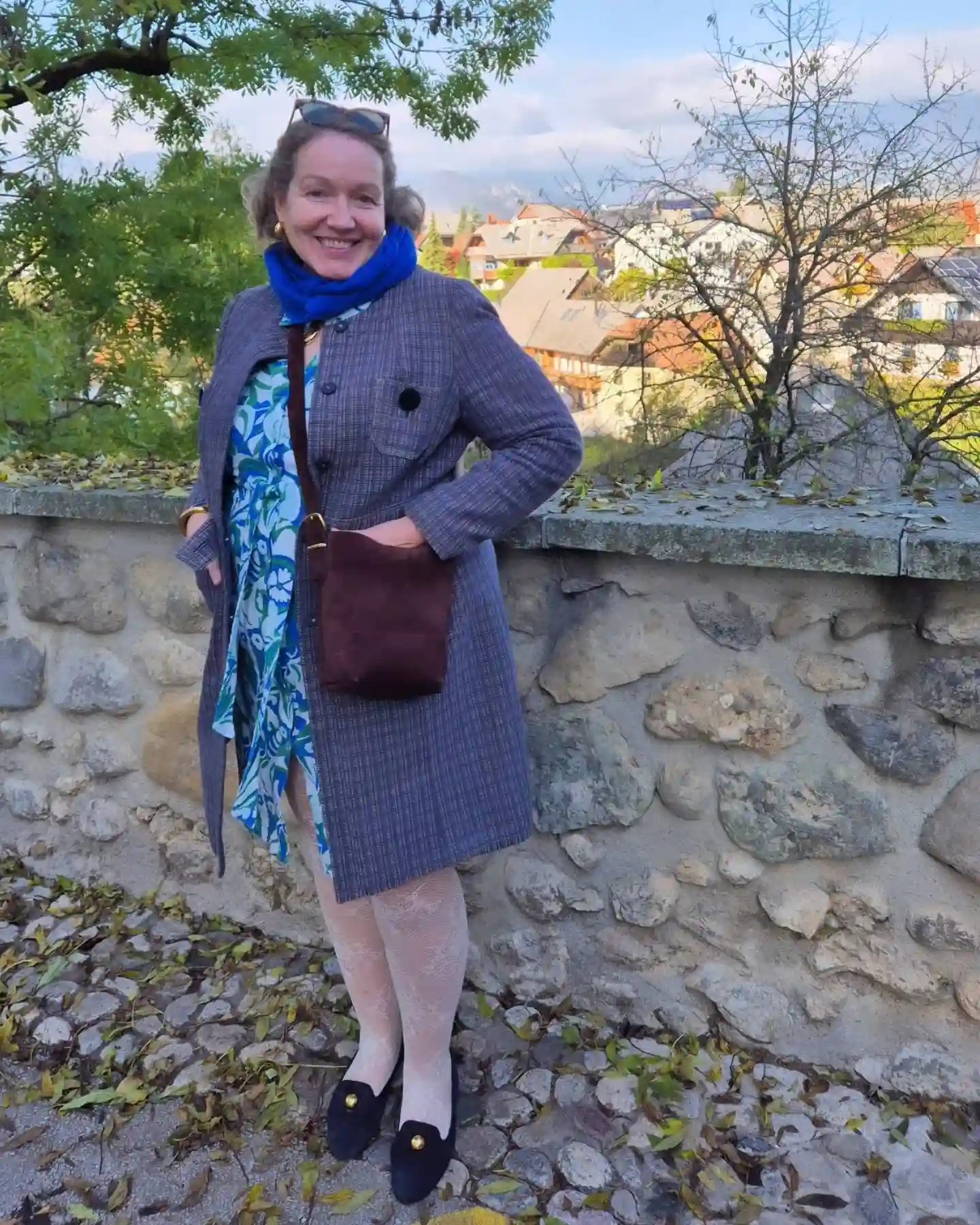 Cozy Plaid Coat and Blue Scarf
