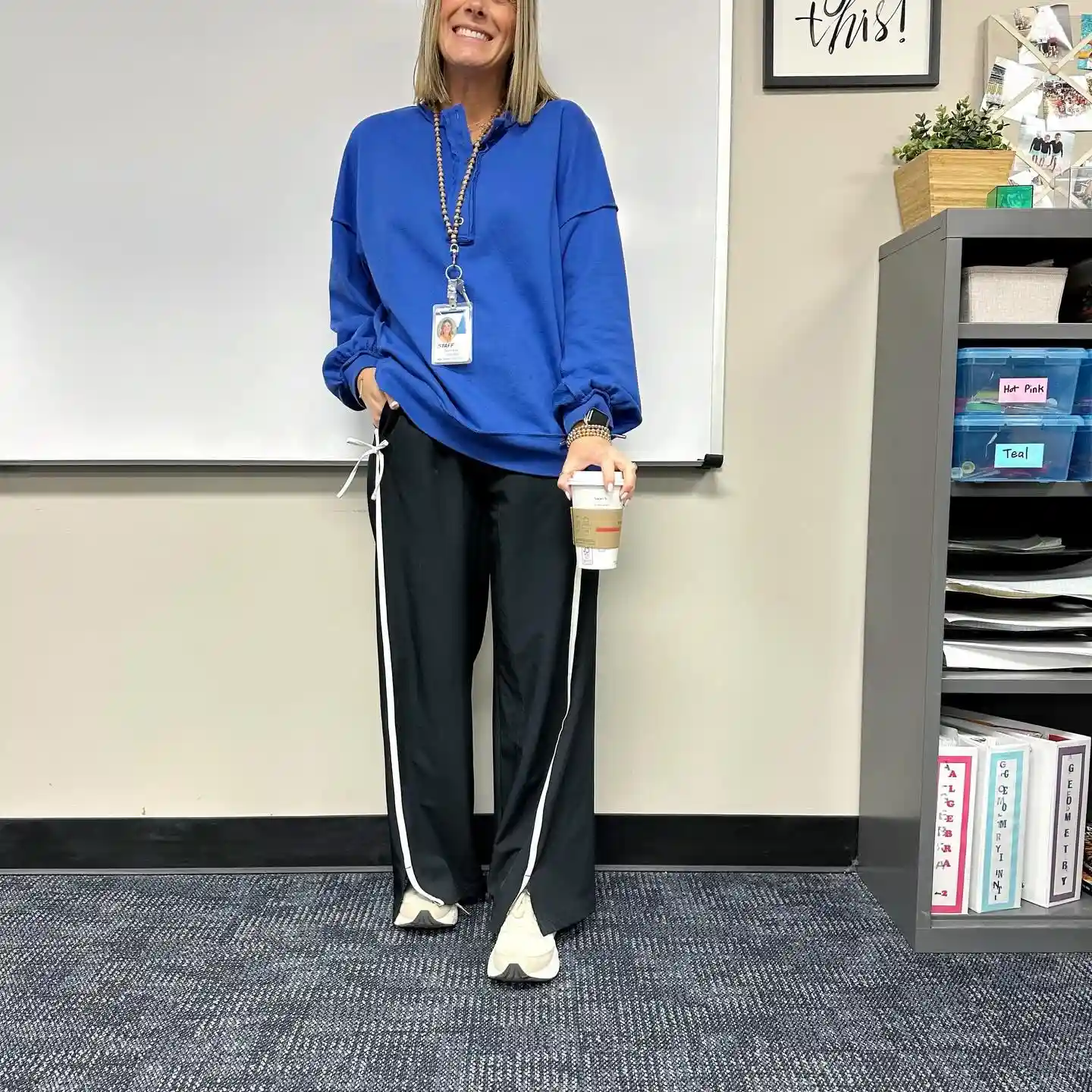 Royal Blue Sweatshirt With Black Wide Leg Pants