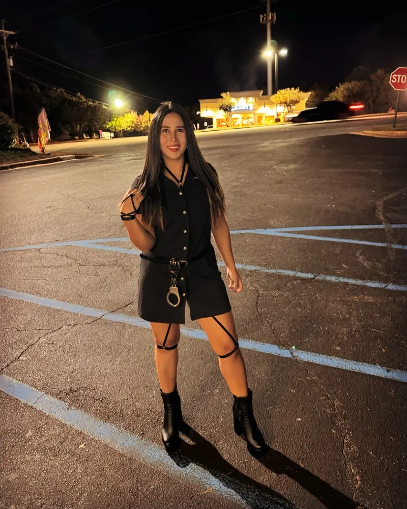 Tailored Button-Down Police Dress with Harness Straps and Ankle Boots