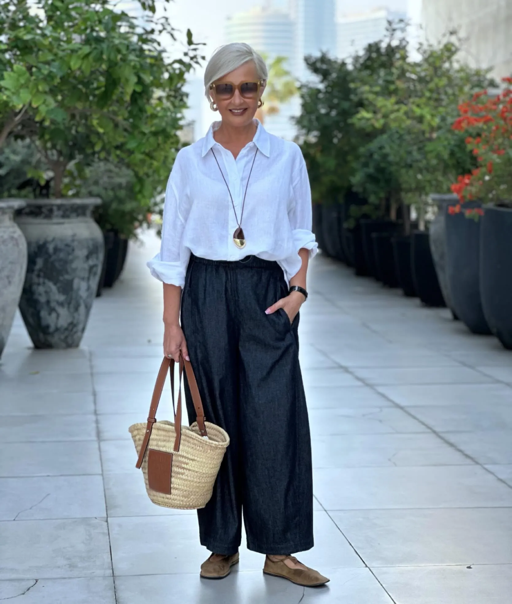 White Linen Shirt and Wide Leg Pants